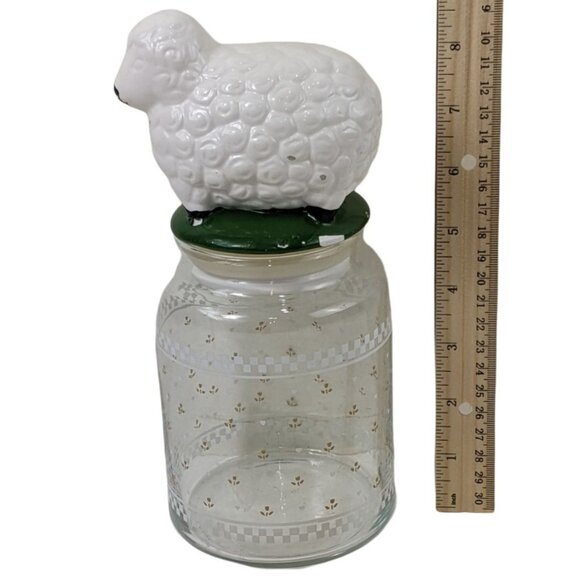 Ceramic Sheep Lid Glass Jar With Gold Floral Pattern For Storage Or Decor - Picture 8 of 8